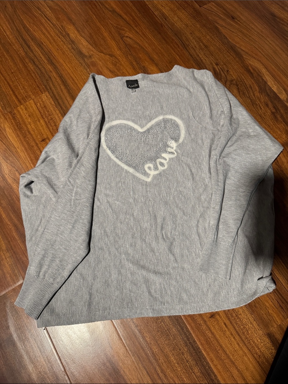 Aaeda Light Gray Pullover Sweater with Heart 'Love' Detail